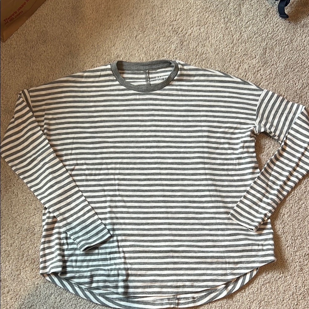 Aerie Gray and White Striped Top